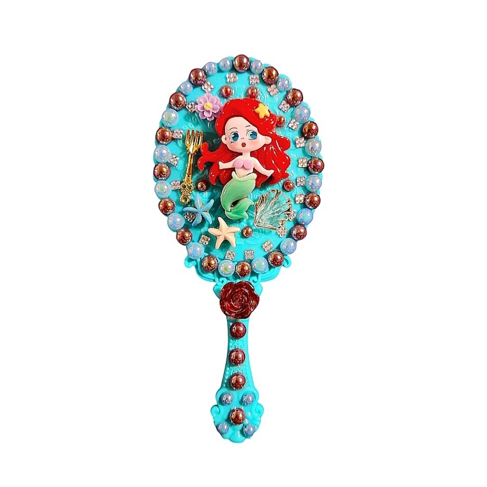 Ariel Mermaid Disney Handheld Girls Makeup Mirror Embellished Custom Decorated